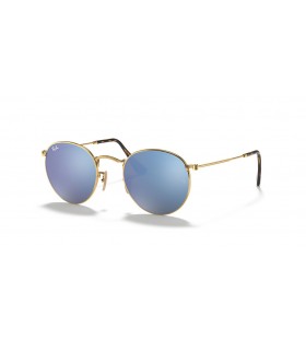 Ray-Ban RB3447N Runde Flatskjerm-Objektiver S (50 - 21) / Blå linser og Gull frame Solbriller