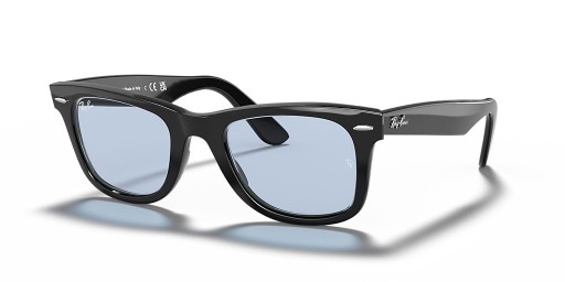 Ray-Ban RB2140F Ursprungliga Klassiska Wayfarer L (52 - 22) / Blå linser och Svart ram Solglasögon