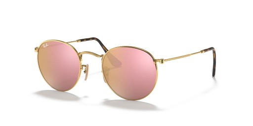 Ray-Ban RB3447N Yuvarlak Düz Lensler S (50-21) / Kahverengi lensler ve Altın çerçeve Güneş Gözlüğü