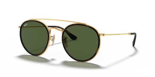 Ray-Ban RB3647N Ronda de Doble Puente M (51 - 22) / lentes de color Verde y Oro, Gafas de sol de montura
