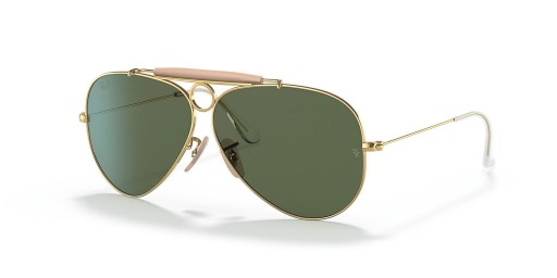 Ray-Ban RB3138 مطلق النار | الطيران جمع M (58 - 09) / الأخضر العدسات الذهب الإطار النظارات الشمسية