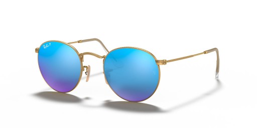 Ray-Ban RB3447 Round Flash Lenzen S (50 - 21) / Blauwe lenzen en Goud frame Zonnebrillen