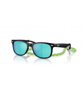 Ray-Ban RB9052S Nieuwe Wayfarer Kids Zomer Capsule S (47 - 15) / Blauwe lenzen en Zwart frame Zonnebrillen