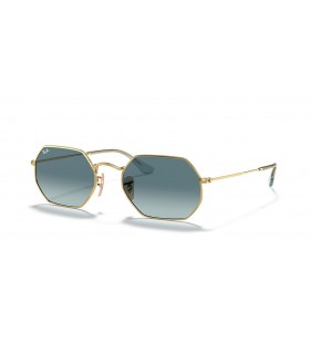 Ray-Ban RB3556N Achthoekige Classic L (53 - 21) / Blauwe lenzen en Goud frame Zonnebrillen
