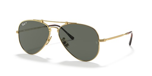 Ray-Ban RB8125M Aviator Titanium XL (58 - 14) / Grünen Gläsern und Gold Rahmen Sonnenbrille