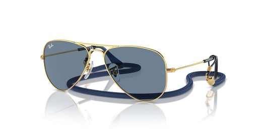 Ray-Ban RB9506S Aviator Kids L (52 - 14) / Blau-Objektive und Gold Rahmen Sonnenbrille